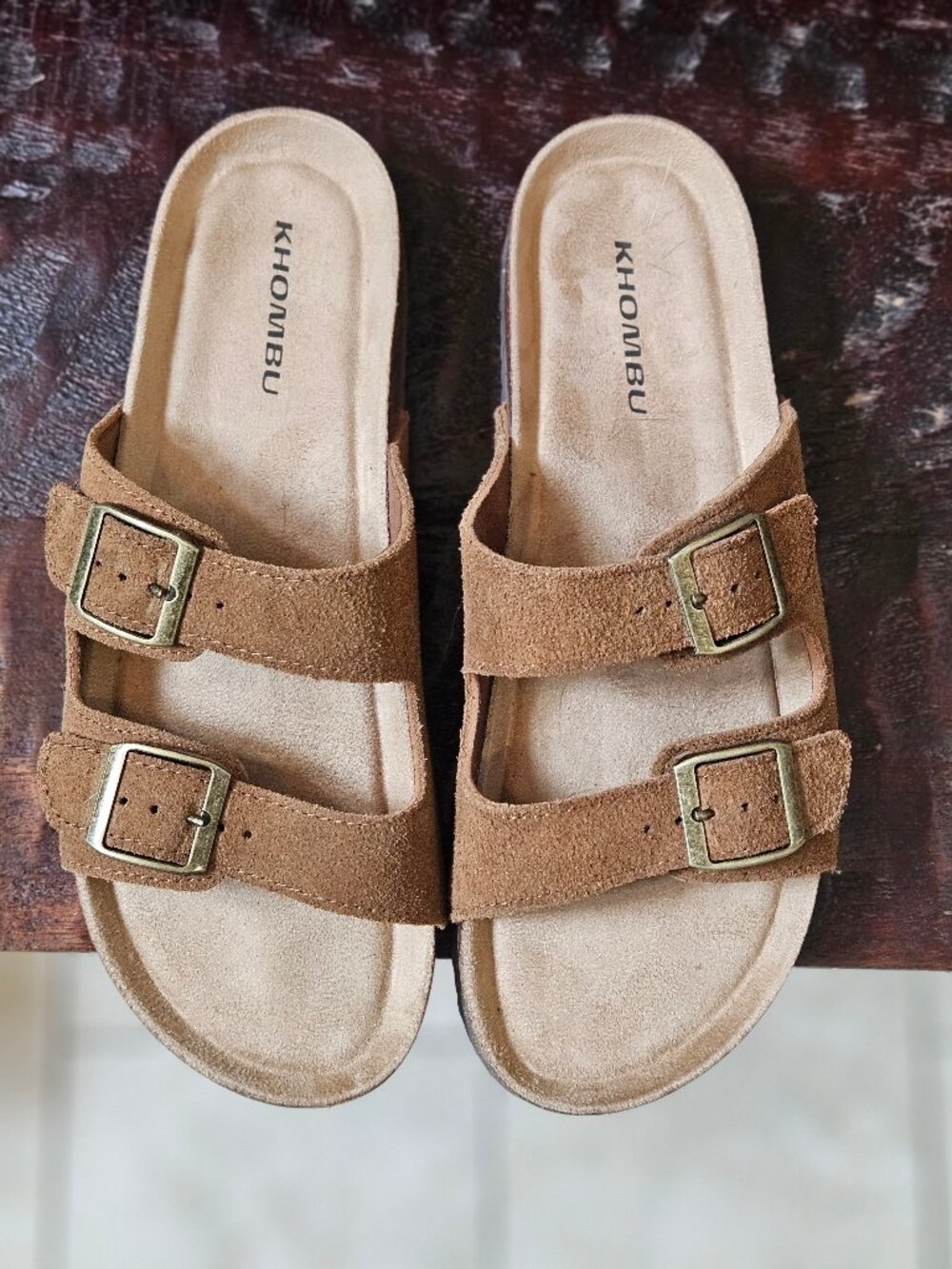 Khombu Women's 2-Strap Sandal, Tan, Sz 10
